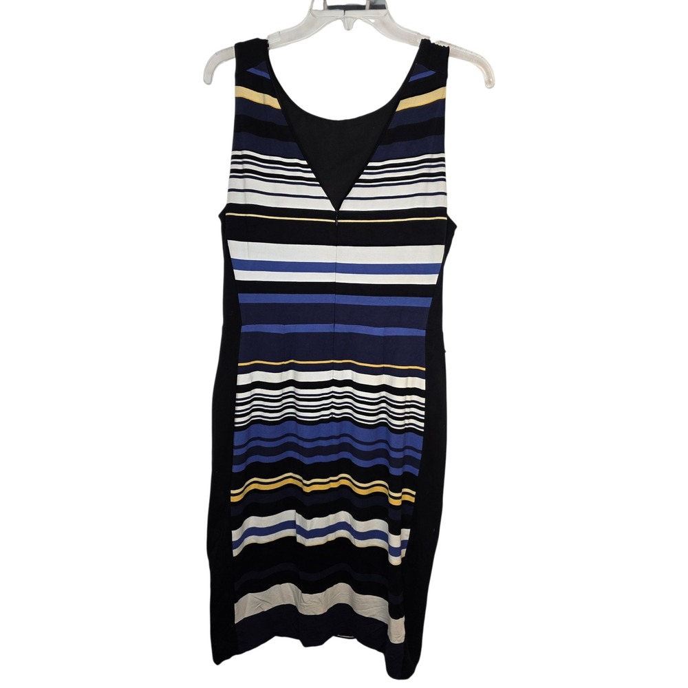WHBM Striped Sheath Dress Blue Black White Yellow Sleeveless Petite 12P - Picture 3 of 13